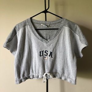 USA Flag Logo Silver Wave Women’s Crop Top OS
